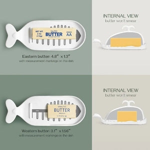 Butter dish with measurement markings on a gray background