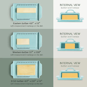 Butter dish with measurements on a gray background