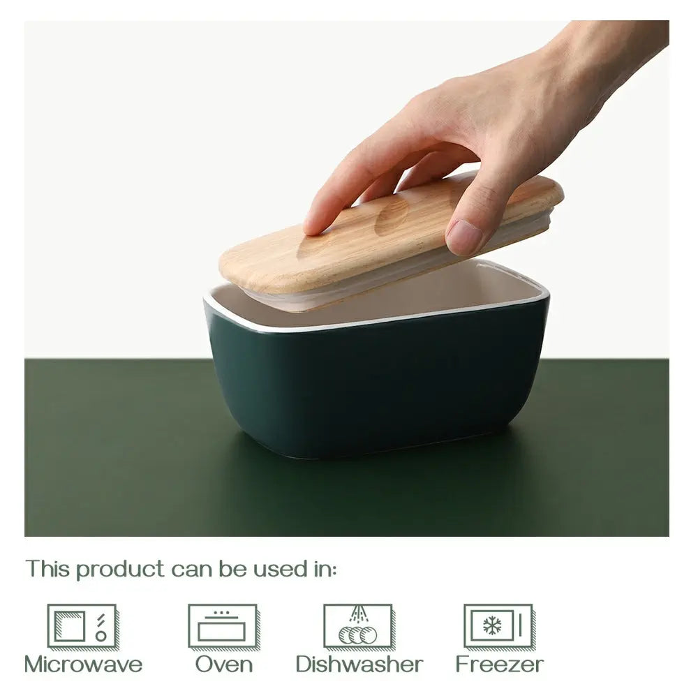 Ceramic Butter Dish with Cover - Dark Green.