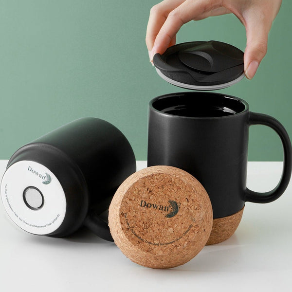 Porcelain Coffee Mugs with Cork Bottom - Set of 2 - Drinkware