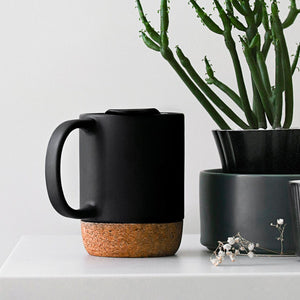 Porcelain Coffee Mugs with Cork Bottom - Set of 2 - Drinkware
