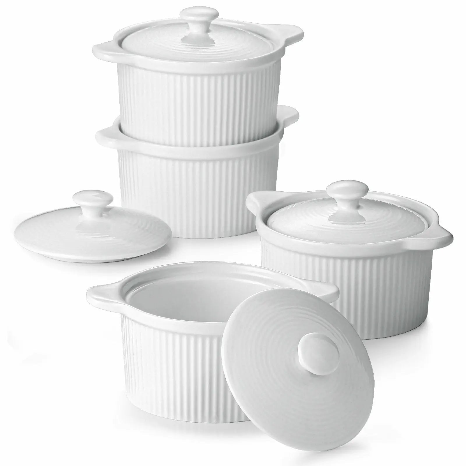 White Ramekin Sets With Handles Lids Dowan®