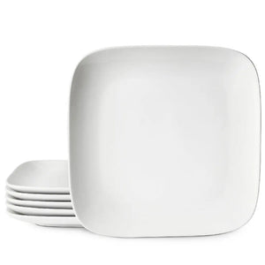 Wedding White Porcelain Square Dinner Plates - Set of 6 - Dinnerware
