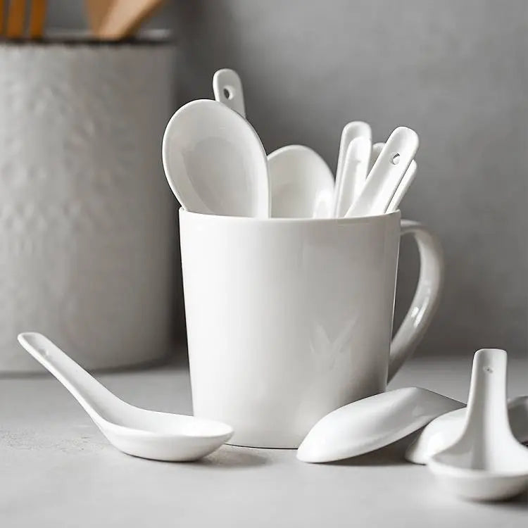 Ceramic Soup Spoons Set of 12 - 4.3 Inches White.