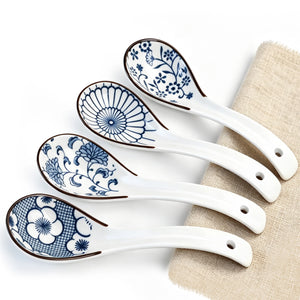 Blue Floral Soup Spoons - Set of 4