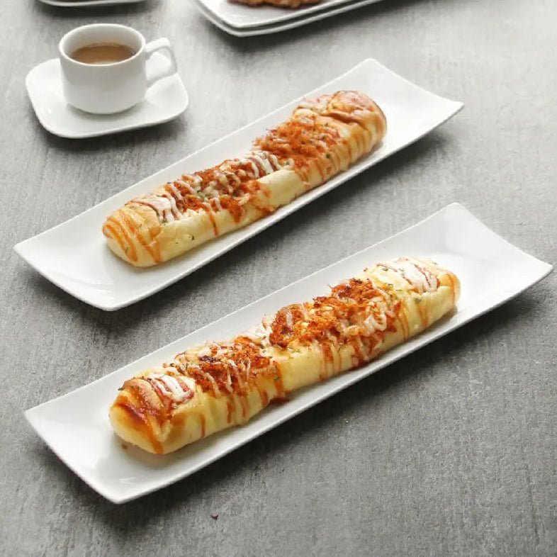 Wedding White Porcelain Long Rectangular Appetizer Plates - Set of 4 - Thumbnail 4