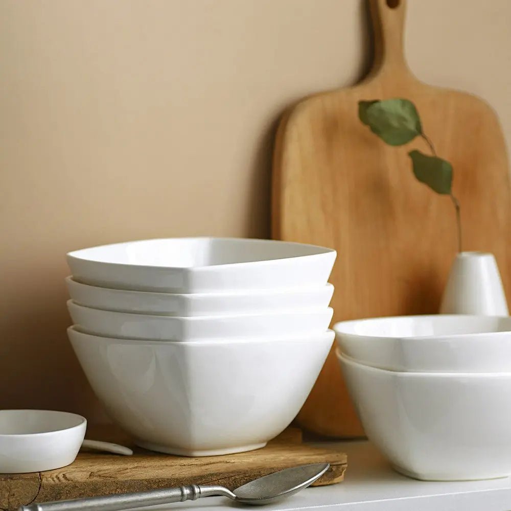 Wedding White Porcelain Square Cereal Bowls - Set of 6
