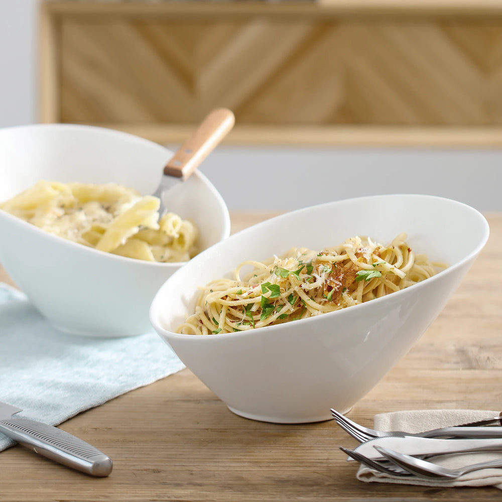 Wedding White Porcelain Large Salad Serving Bowls - Set of 2