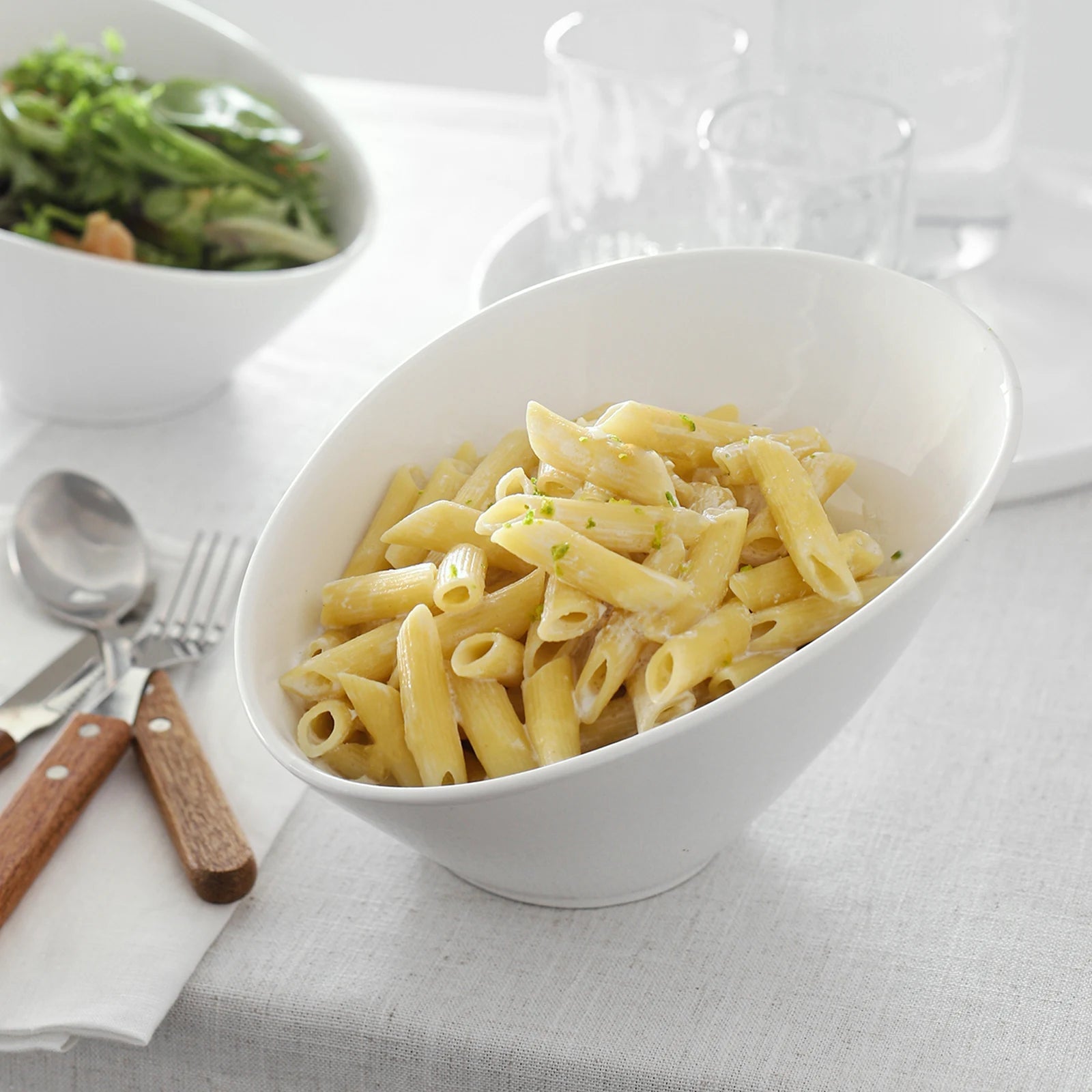 Wedding White Porcelain Slanted Salad Bowls - Set of 2 - Thumbnail 4