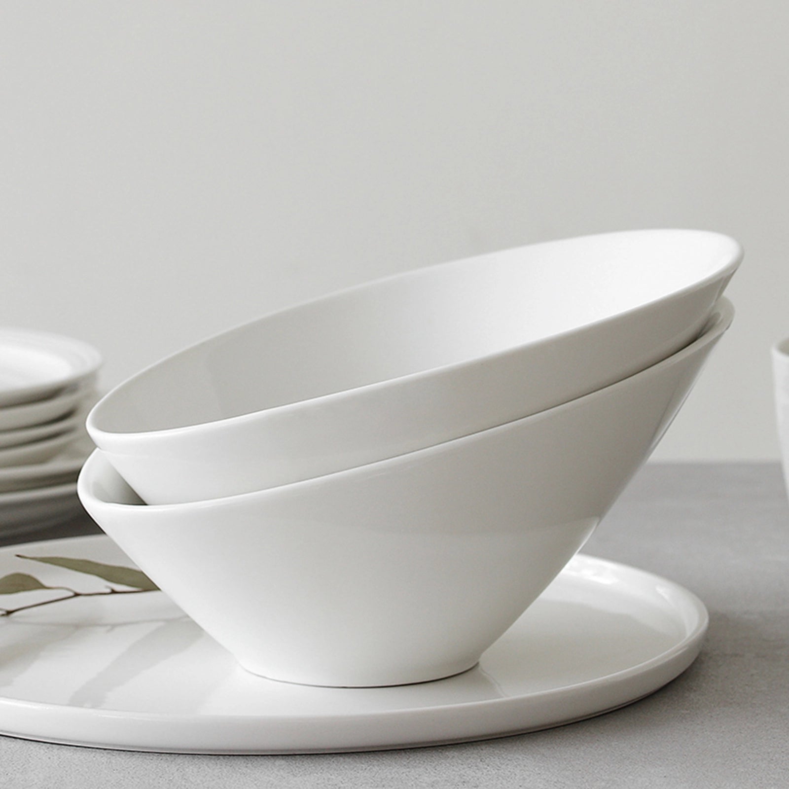 Wedding White Porcelain Slanted Salad Bowls - Set of 2