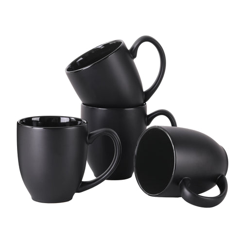 Matte Black Porcelain Coffee Mugs - Set of 6