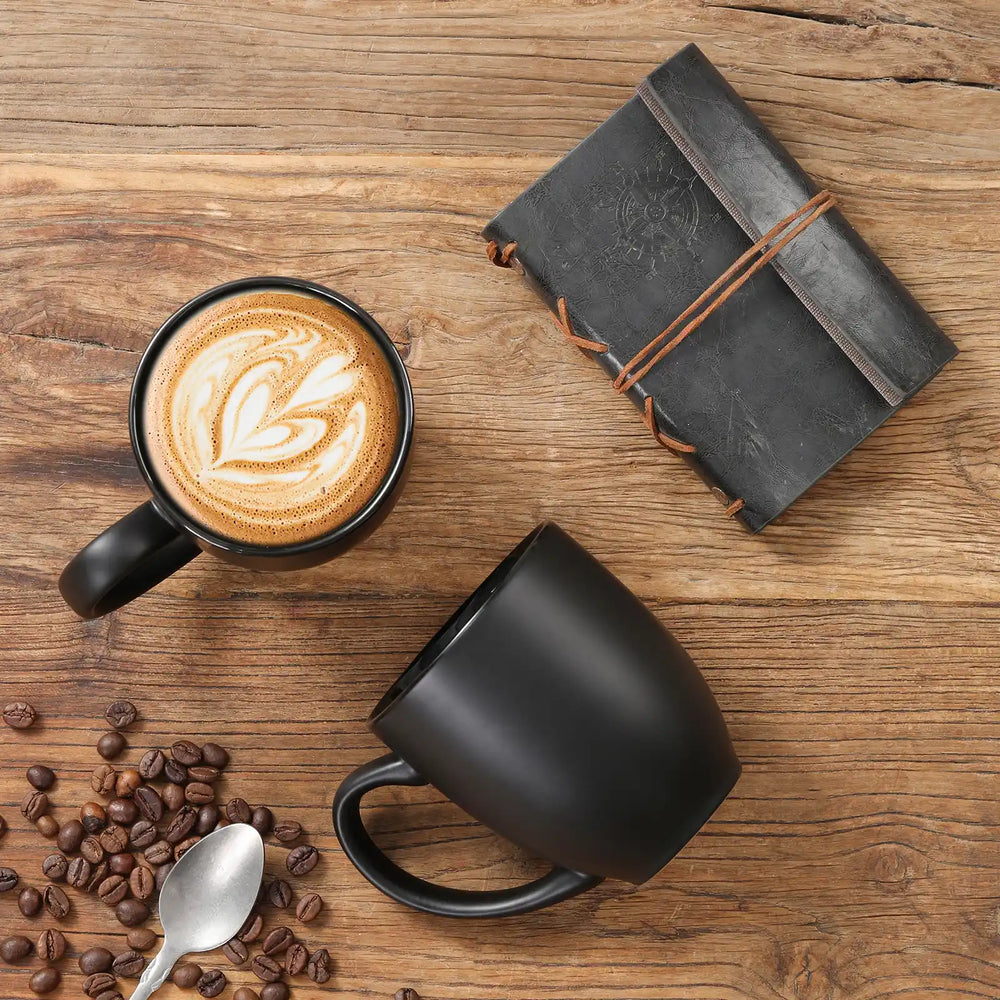 Matte Black Porcelain Coffee Mugs - Set of 6