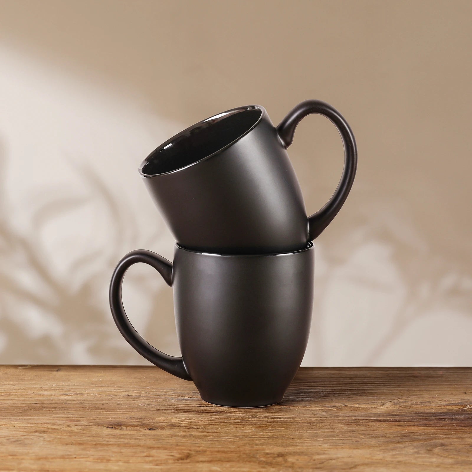 Matte Black Porcelain Coffee Mugs - Set of 6