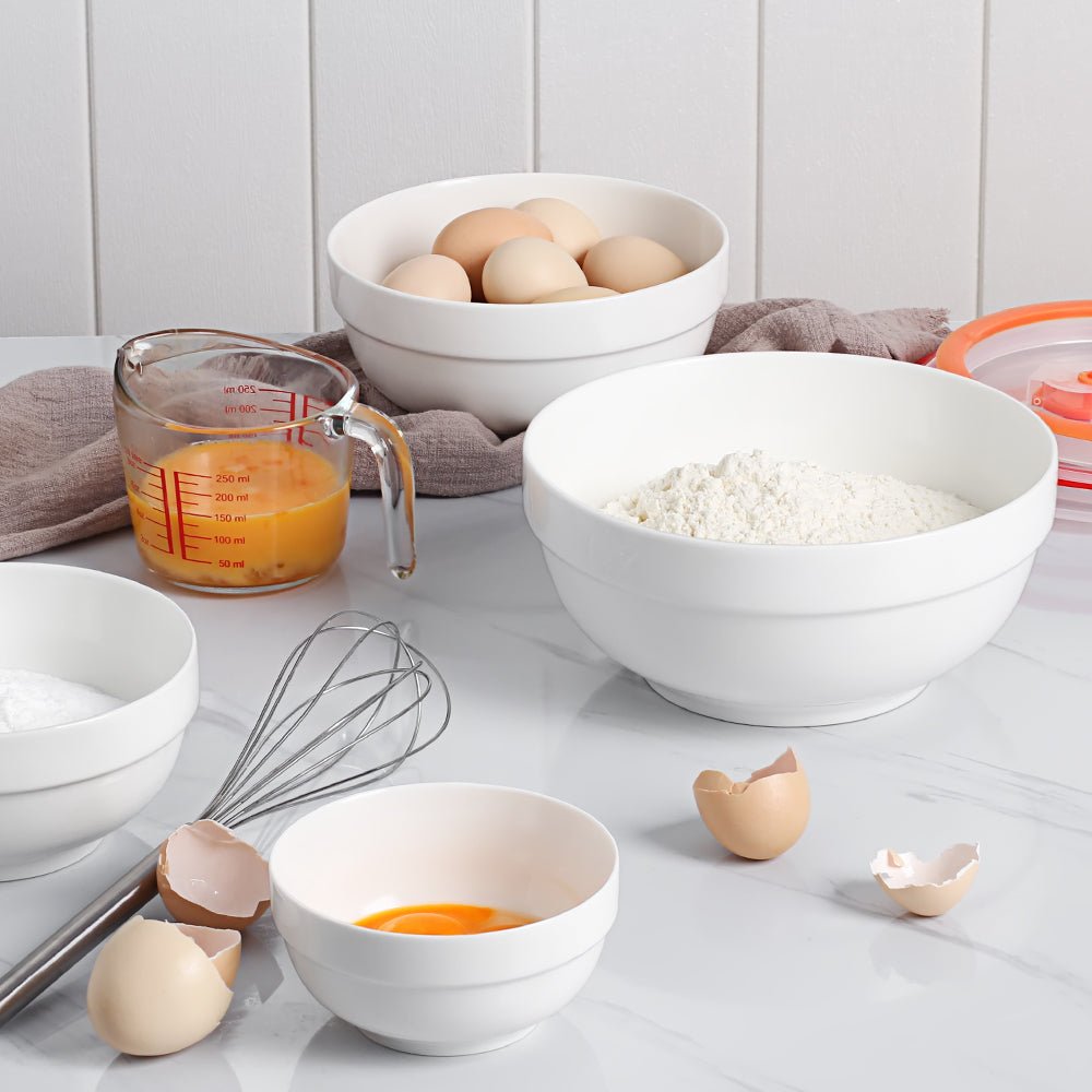 Wedding White Porcelain Mixing Bowls with Lids - Set of 4