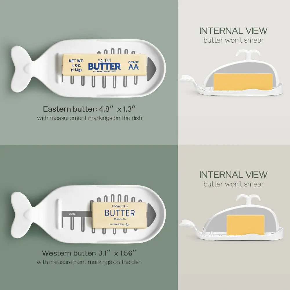 White Whale Butter Dish with Cover - Set of 1 - Thumbnail 4