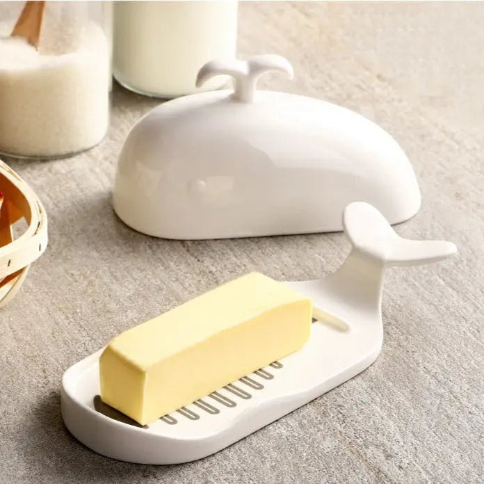 White Whale Butter Dish with Cover - Set of 1 - Thumbnail 3