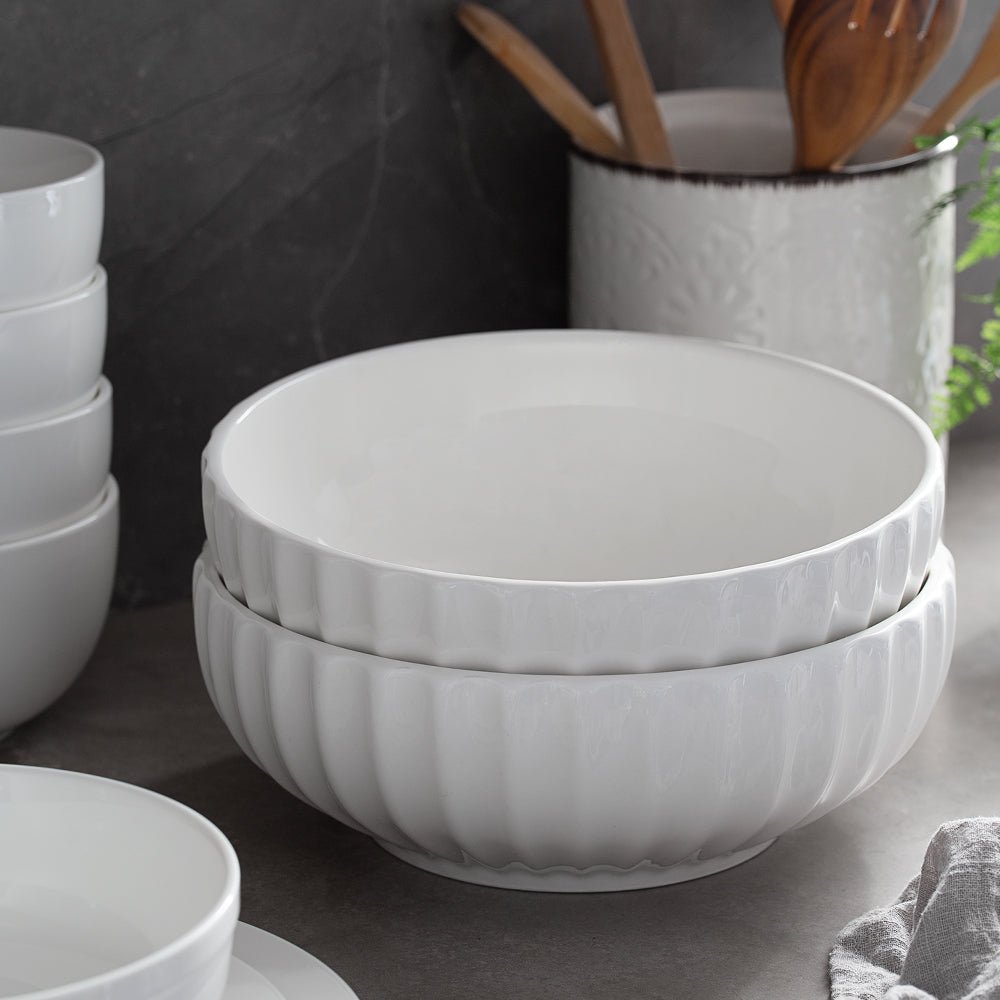 Wedding White Porcelain Fluted Serving Bowls - Set of 2 - Thumbnail 2