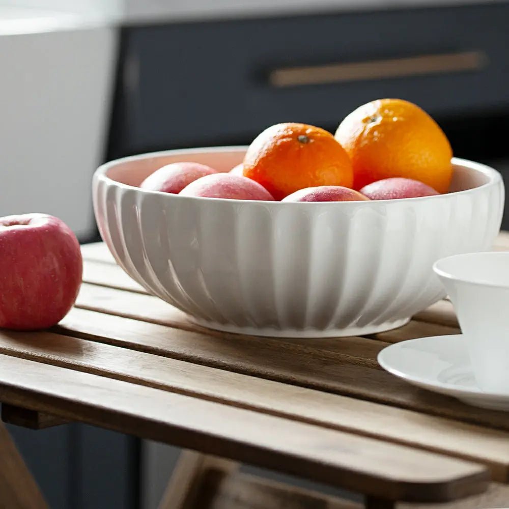 Wedding White Porcelain Fluted Serving Bowls - Set of 2 - Thumbnail 4