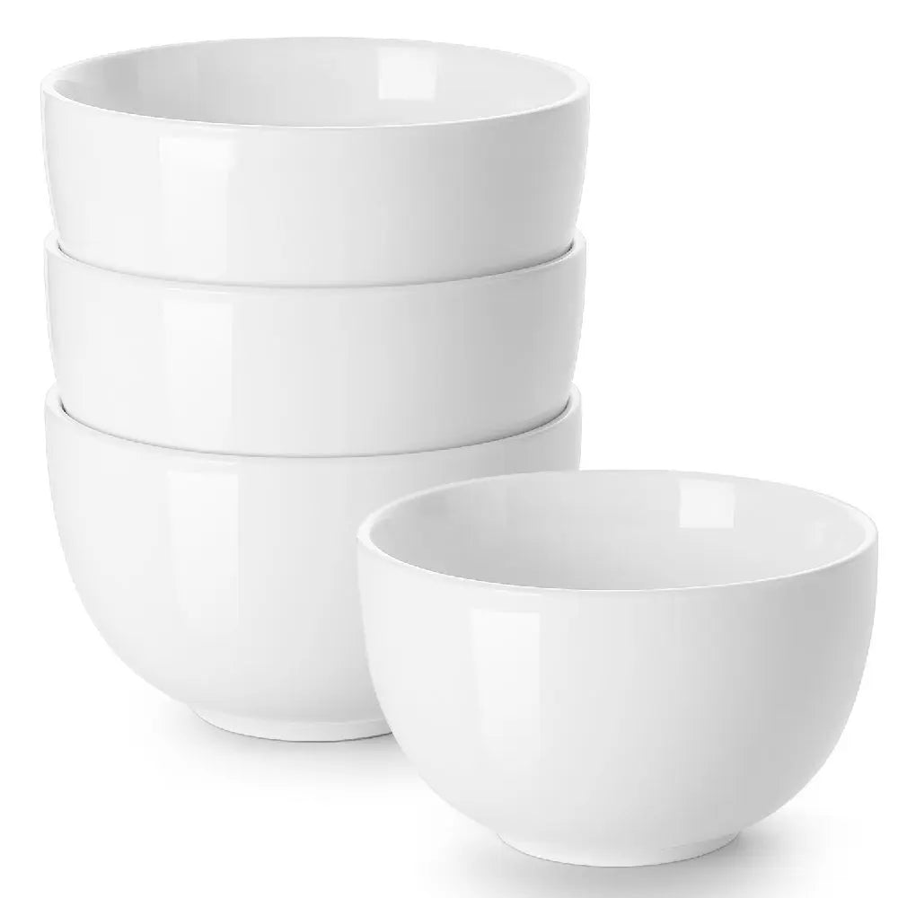 Wedding White Porcelain Deep Cereal Bowls - Set of 4