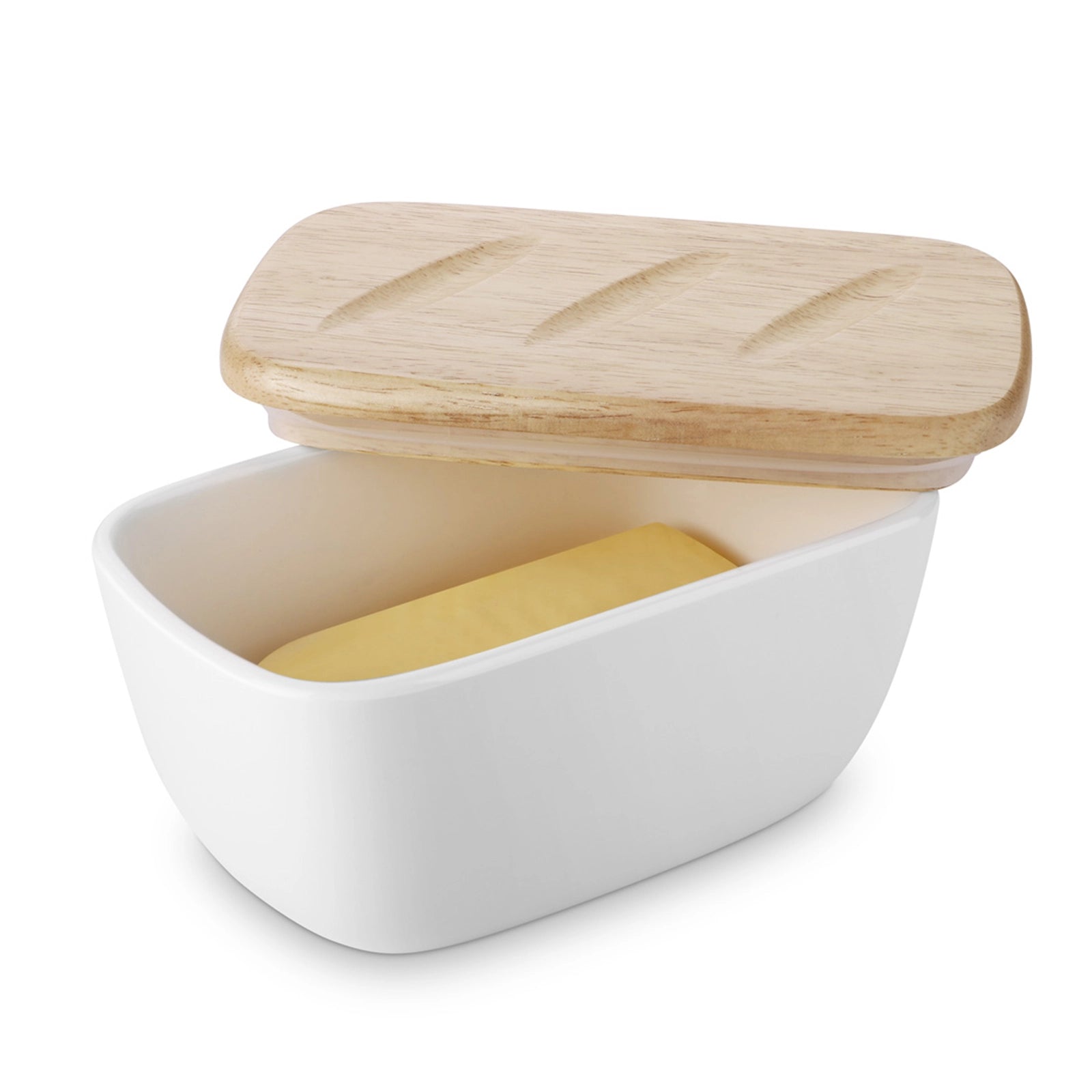 Ceramic Butter Dish with Wooden Lid - Set of 1