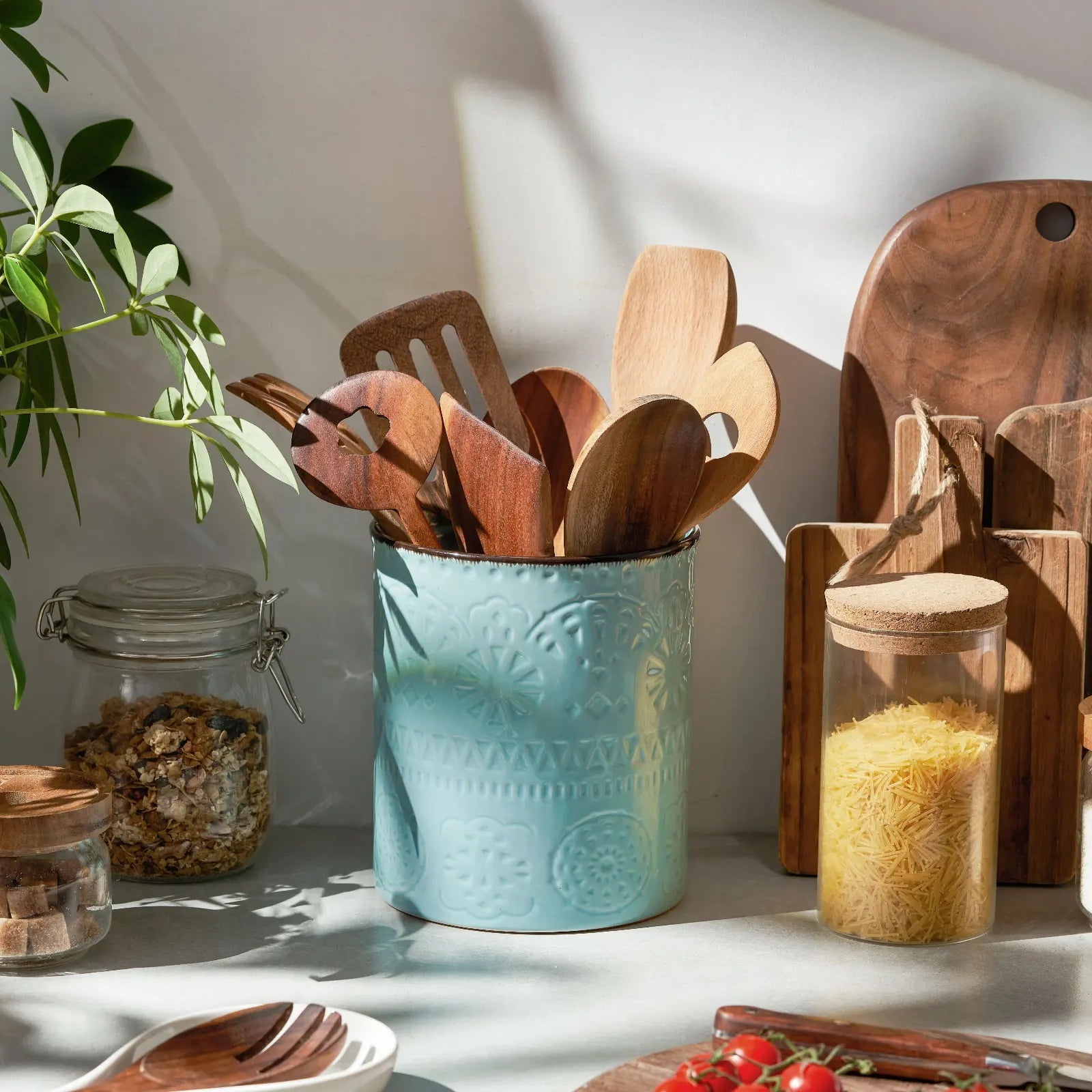 Extra Large Blue Ceramic Utensil Holder - Set of 1 - Thumbnail 2