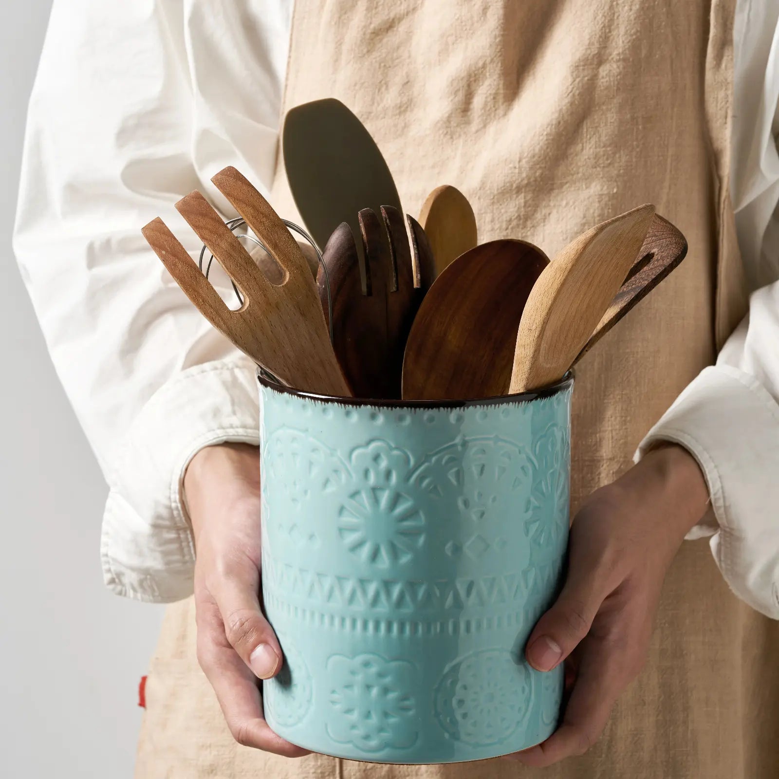 Extra Large Blue Ceramic Utensil Holder - Set of 1 - Thumbnail 3