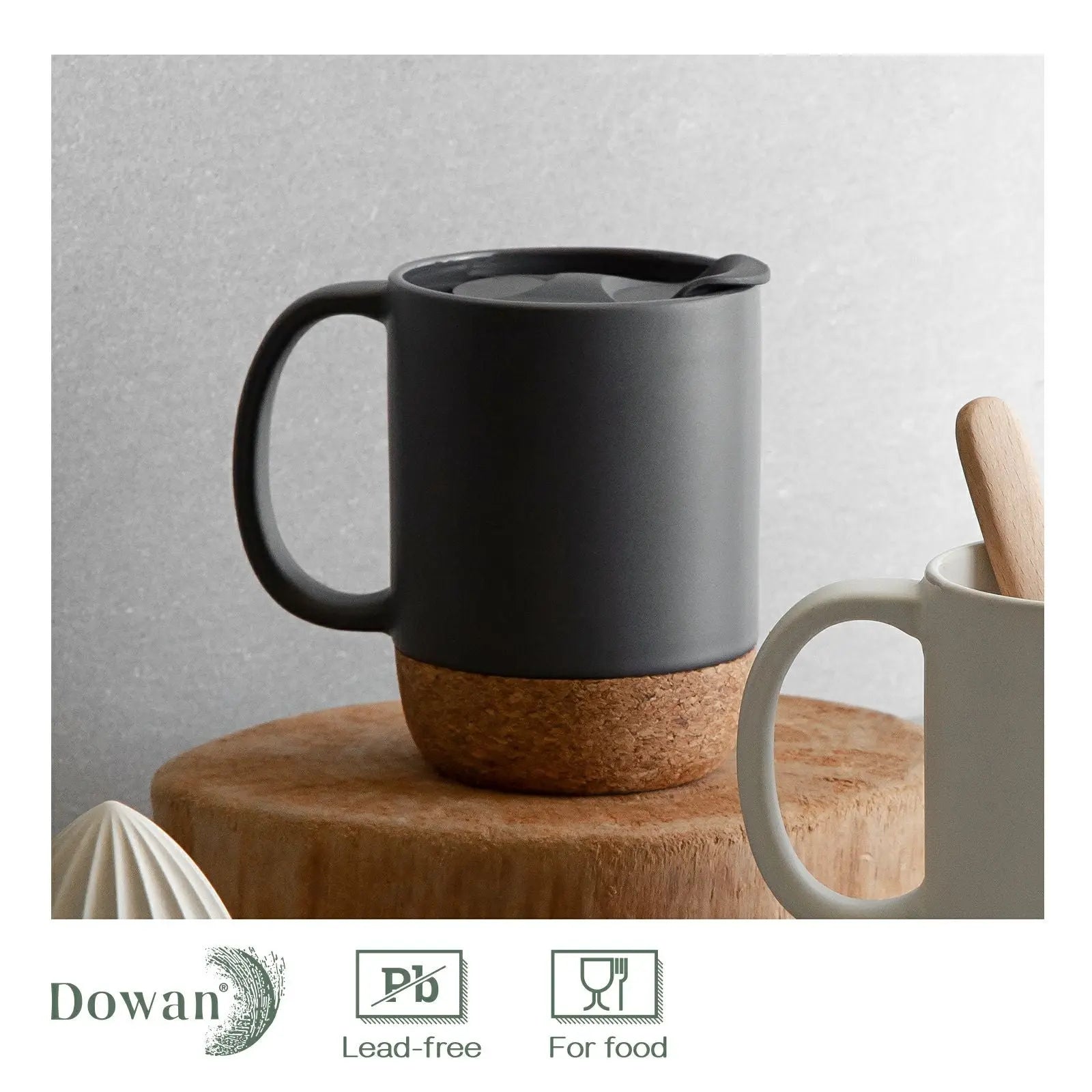 DOWAN Travel Coffee Mugs Set of 2 15 OZ Ceramic Mug Insulated Cork Bottom  NIB