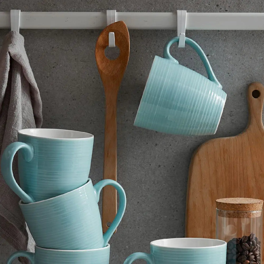 Turquoise Ceramic Travel Mug With Handle, Large to Go Mug With