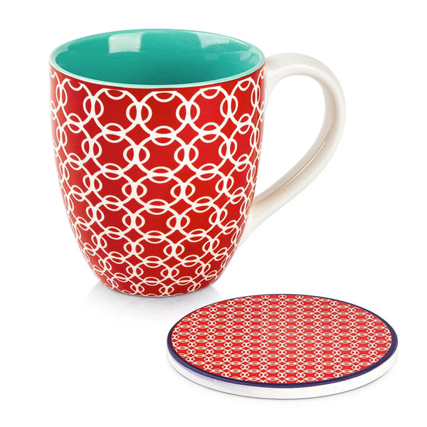 19 oz Large Porcelain Mug with Coaster Cocoa