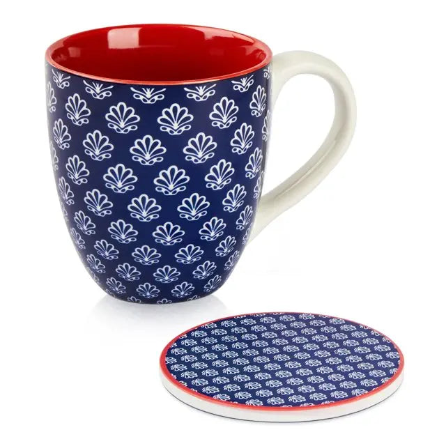 19 oz Large Porcelain Mug with Coaster for Coffee Tea Cocoa