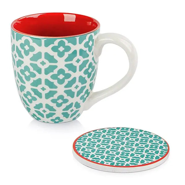 19 oz Large Porcelain Mug with Coaster for Coffee Tea Cocoa