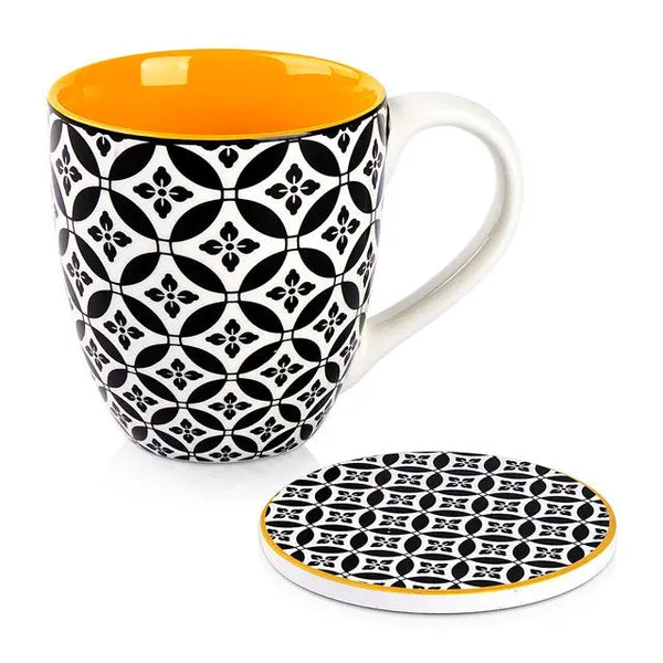 19 oz Large Porcelain Mug with Coaster for Coffee Tea Milk Cocoa