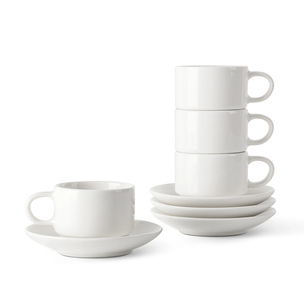 White Ceramic Coffee Cups and Saucers - Set of 4