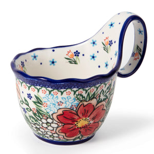 Hibiscus Polish Floral Soup Bowl with Handle - Set of 1