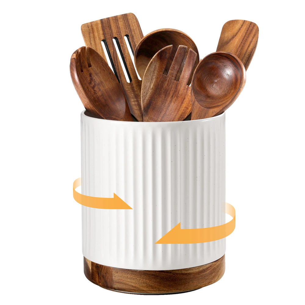 Rotating Ceramic Utensil Holder with Divider
