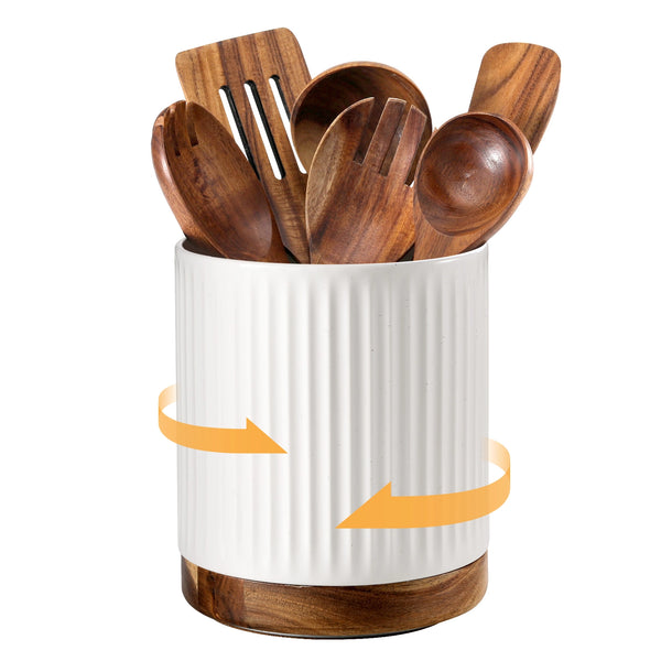 Rotating Ceramic Utensil Holder with Divider