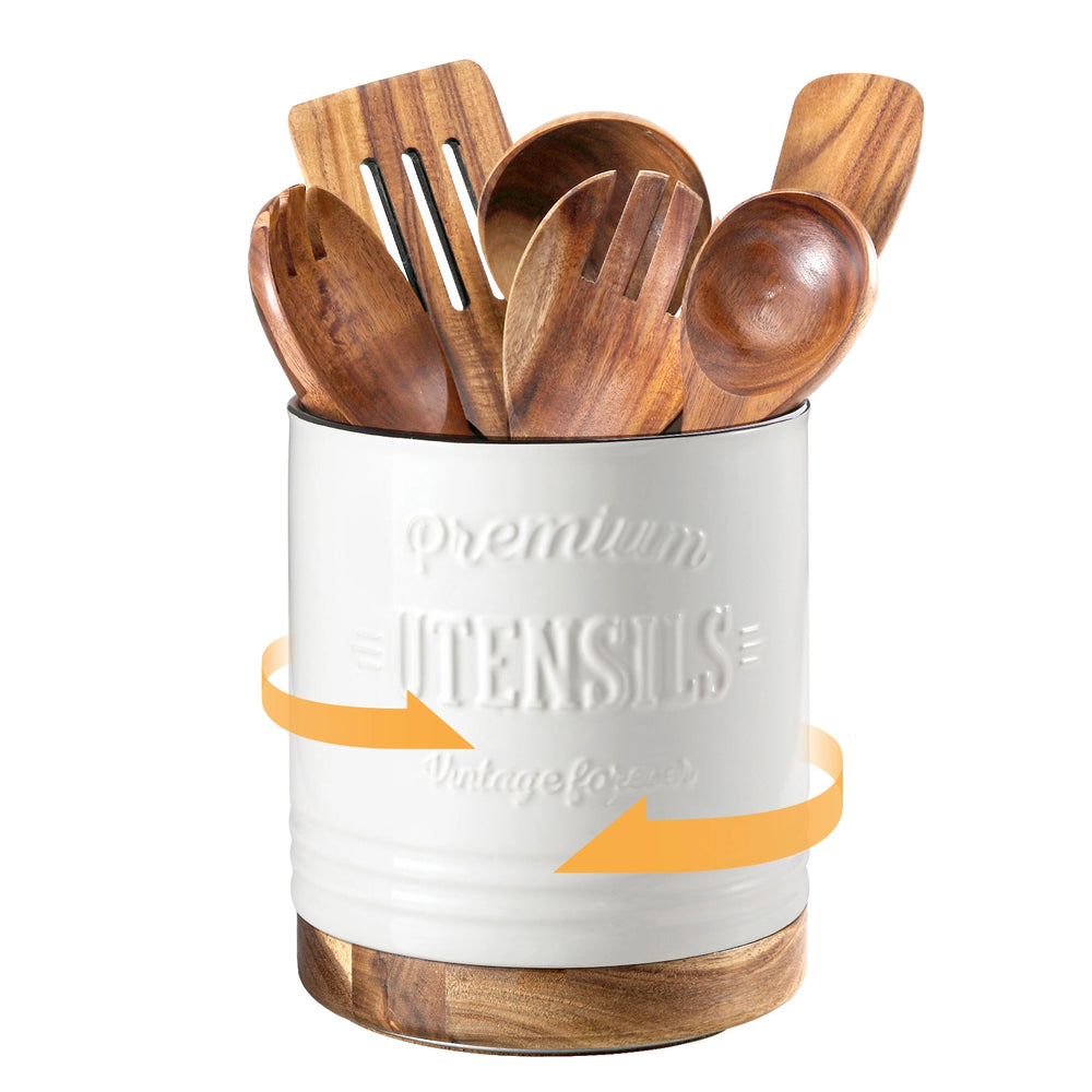 White Extra Large Rotating Utensil Holder - Set of 1
