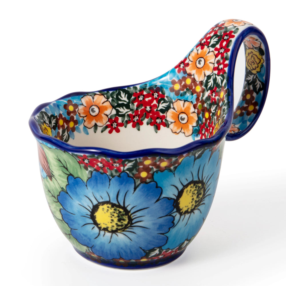 Blue Polish Floral Soup Bowl with Handle - Set of 1