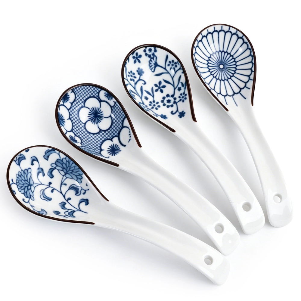 Blue Floral Soup Spoons - Set of 4
