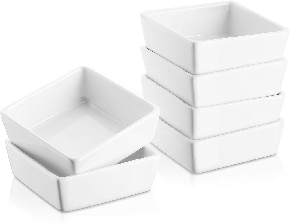 Wedding White Porcelain Square Ramekin Bowls- Set of 6