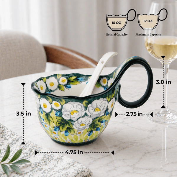 Lavender Polish Floral Soup Bowl with Handle - Set of 1
