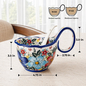 Polish Floral Soup Bowl with Handle - Set of 1