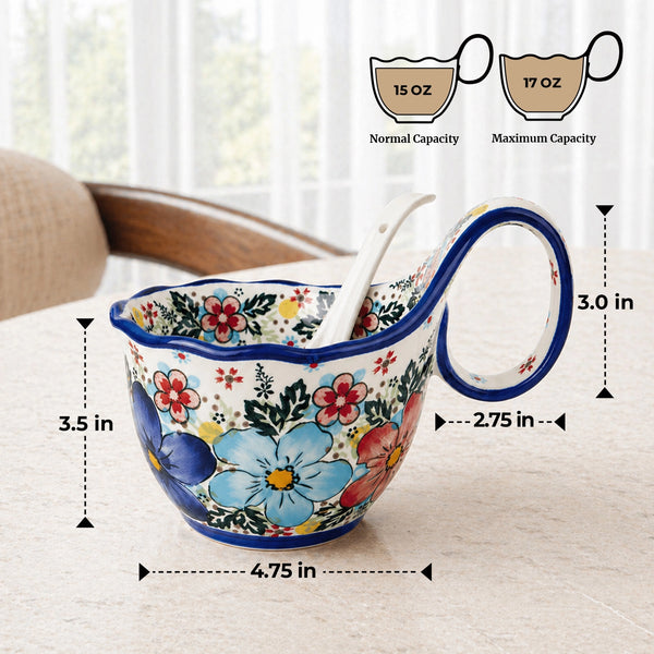 Polish Floral Soup Bowl with Handle - Set of 1