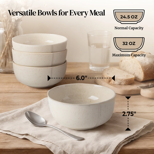 Embossed Sesame Glaze Soup Bowls - Set of 4