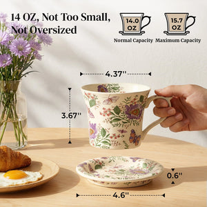 Floral Latte Cup and Saucer - Set of 1