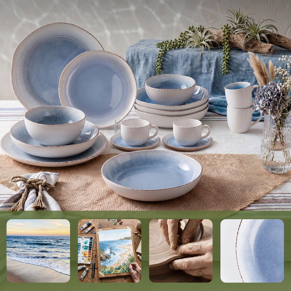 Caymere 9-Inch Coastal Blue Fruit Bowls - Set of 4