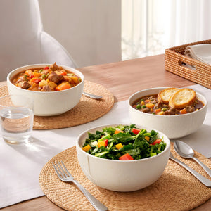 Embossed Sesame Glaze Soup Bowls - Set of 4