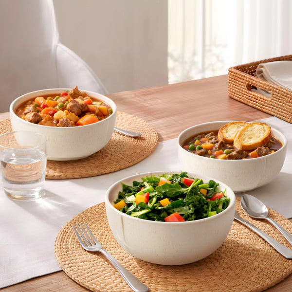Embossed Sesame Glaze Soup Bowls - Set of 4