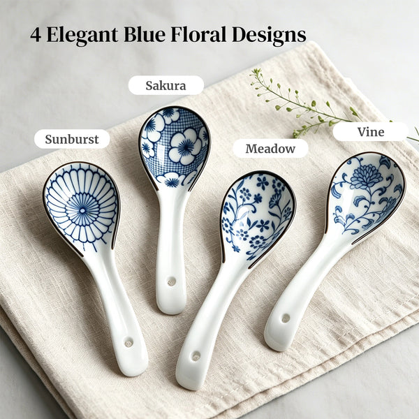 Blue Floral Soup Spoons - Set of 4