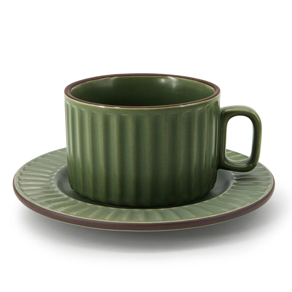 Green Cappuccino Cups and Saucers - Set of 4